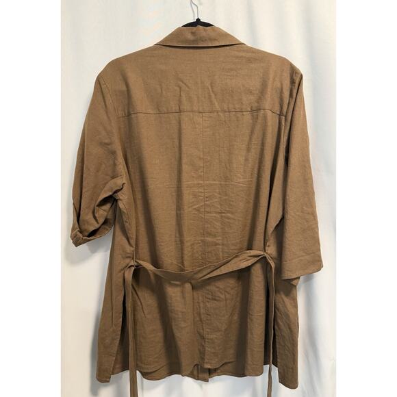 Dialogue | Women’s Brown Collared Linen Button Up Shirt Tunic Belt - Size 18W - Picture 6 of 10